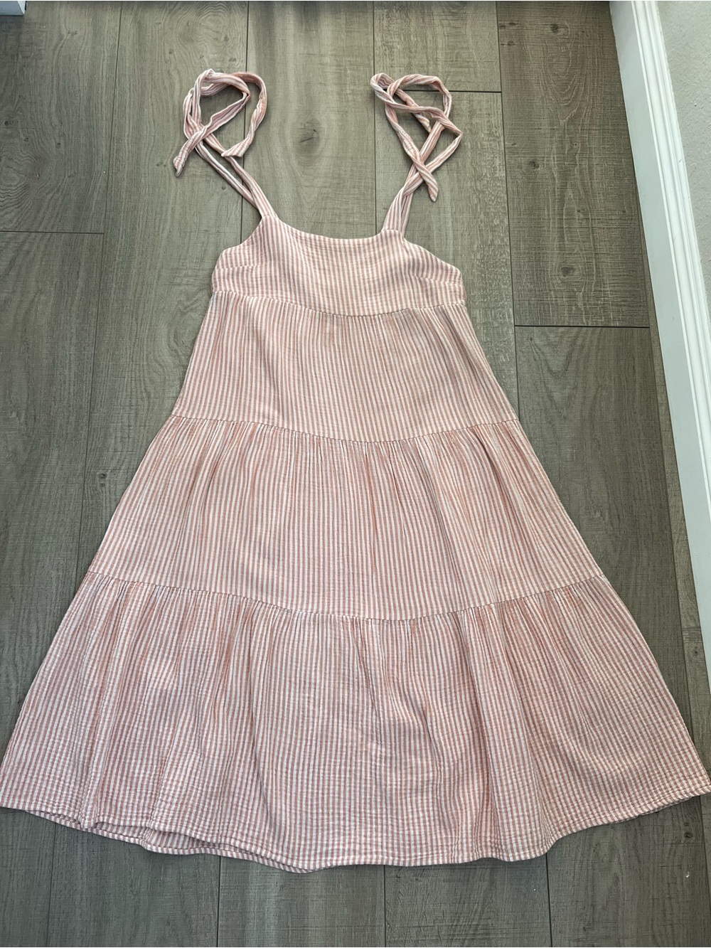 MINKPINK Striped Tie-Shoulder Tiered Midi Dress Size Small